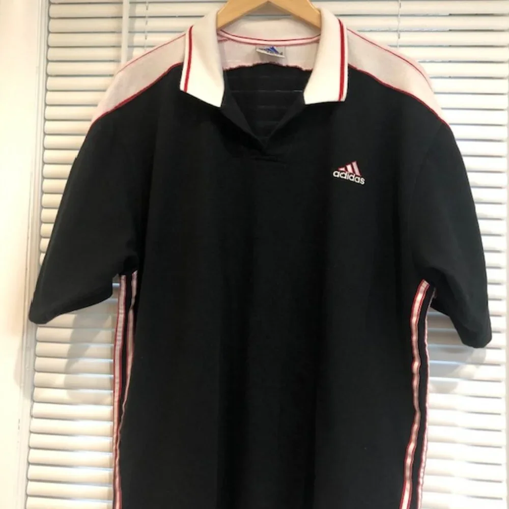 Adidas Vintage Black White Red Polo Shirt Size XXL.